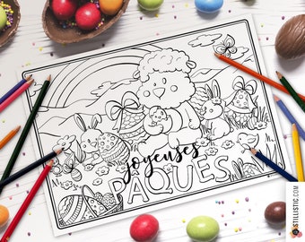 Easter coloring placemat in digital format to download, print and color