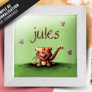 Cadre carré avec Illustration Tigre et papillons pour Chambre Enfant bébé 25x25cm image 2