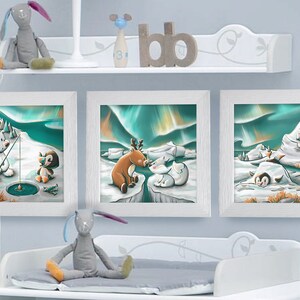 Square frame with Polar Bear and Puffin Illustration for Baby Children's Room 25x25cm image 8