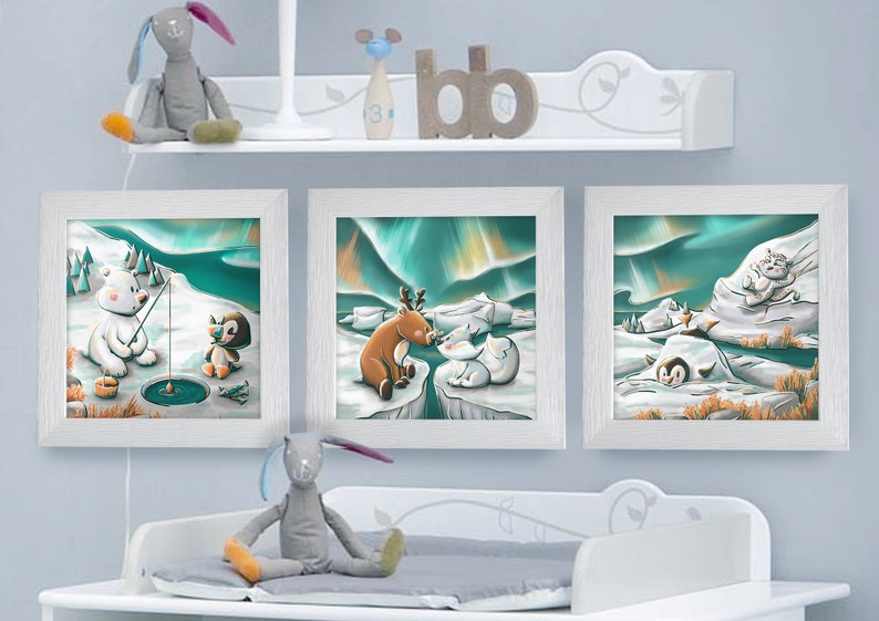 Cadre carré avec Illustration Ours polaire et macareux pour Chambre Enfant bébé 25x25cm image 8