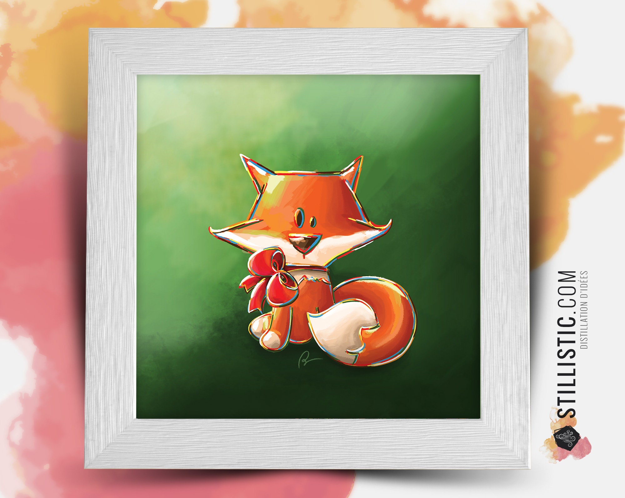 Cadre Carré avec Illustration Petit Renard Pour Chambre Enfant Bébé 25x25cm