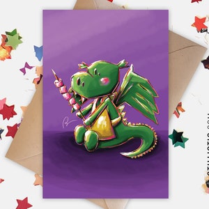 Greeting Card Dragon and Chamallows Friendship Birthday Mother's Day