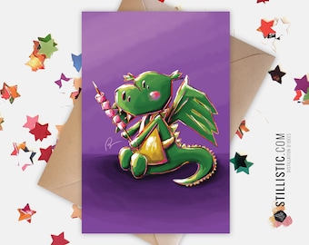 Greeting Card Dragon and Chamallows Friendship Birthday Mother's Day