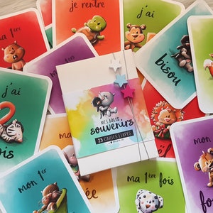 Coffret cartes étapes naissance bébé souvenirs enfants illustrations animaux