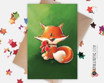 350g Paper Greeting Card with Original Illustration Baby Fox for Birthday Friendship