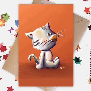 Carte de voeux papier 350g avec Illustration Originale Chat pour Naissance Amitié Anniversaire