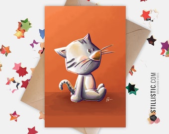 Carte de voeux papier 350g avec Illustration Originale Chat pour Naissance Amitié Anniversaire