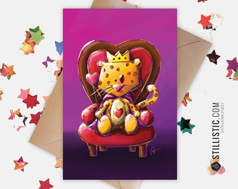 350g Paper Greeting Card with Original Illustration Leopard King of Hearts for Mother's Day Love Valentine's Day