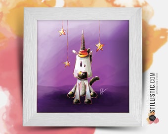 Square Frame with Illustration Baby Magic Unicorn for Baby Room 25x25cm