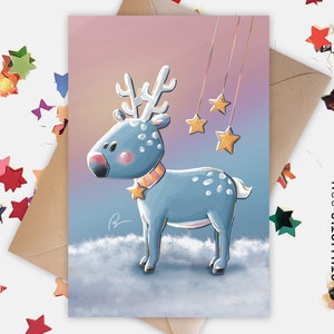 350g Papier Grußkarte mit Original Illustration Rentiere im Schnee Weihnachten Silvester Jahresabschlussfeiern