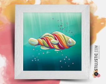 Square frame with Illustration Fish barley sugar 25x25cm for children's and baby's room