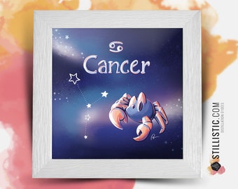 Square frame with Illustration astrological sign phosphorescent cancer for Baby Room25x25cm