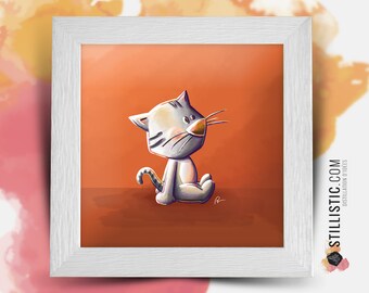 Square frame with Illustration Small cat for Baby Child's Room 25x25cm