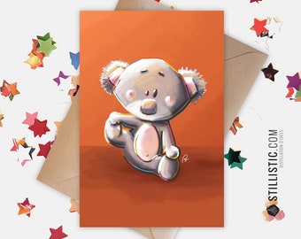Paper Greeting Card 350g with Original Illustration Koala for Birth Friendship Birthday