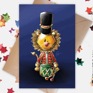 Carte de voeux papier 350g avec Illustration Originale Lion Casse-Noisette pour Noël Nouvel An
