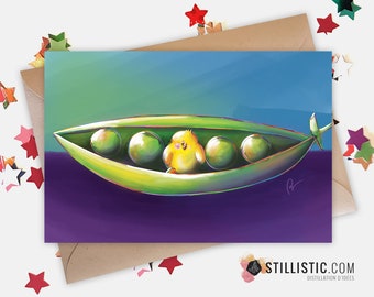 350g Paper Greeting Card with Original Illustration Chicks and Peas for Friendship Birthday Birth Easter