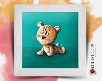 Square frame with Cheetah illustration for Baby Children's Room 25x25cm