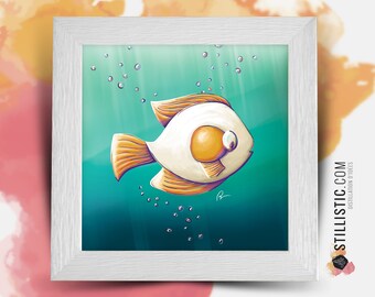 Square frame with Illustration Egg fish 25x25cm for children's and baby's room