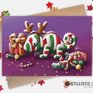 Carte de voeux papier 350g avec Illustration Originale Caméléon pour Noël Nouvel An