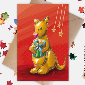 Carte de voeux papier 350g avec Illustration Originale Kangourou et cadeau pour Noël Nouvel An Anniversaire