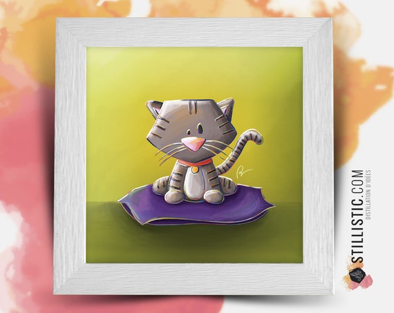 Square Frame With Illustration Christmas Cat For Baby Child Etsy