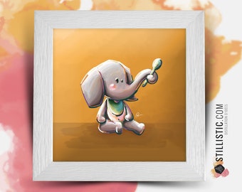 Square frame with Illustration Elephant for Baby Child Room 25x25cm