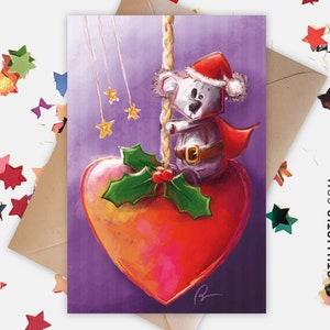 Carte de voeux papier 350g avec Illustration Originale Koala et Coeur pour Noël Nouvel An
