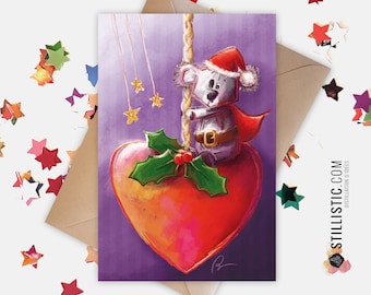 350g Paper Greeting Card with Original Koala Illustration and Heart for Christmas New Year