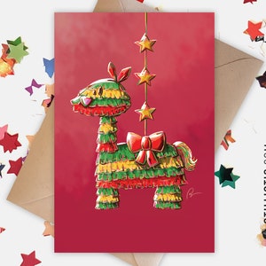 Carte de voeux papier 350g avec Illustration Originale Lama Piñata pour Noël Nouvel An Anniversaire