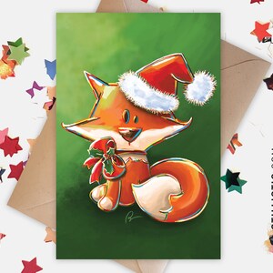 Carte de voeux papier 350g avec Illustration Originale Renard et bonnet de Noël pour Noël Nouvel An Fêtes de fin d'année
