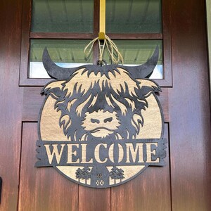 Highland Cow Welcome Door Hanger/ Large Farmhouse Door Sign