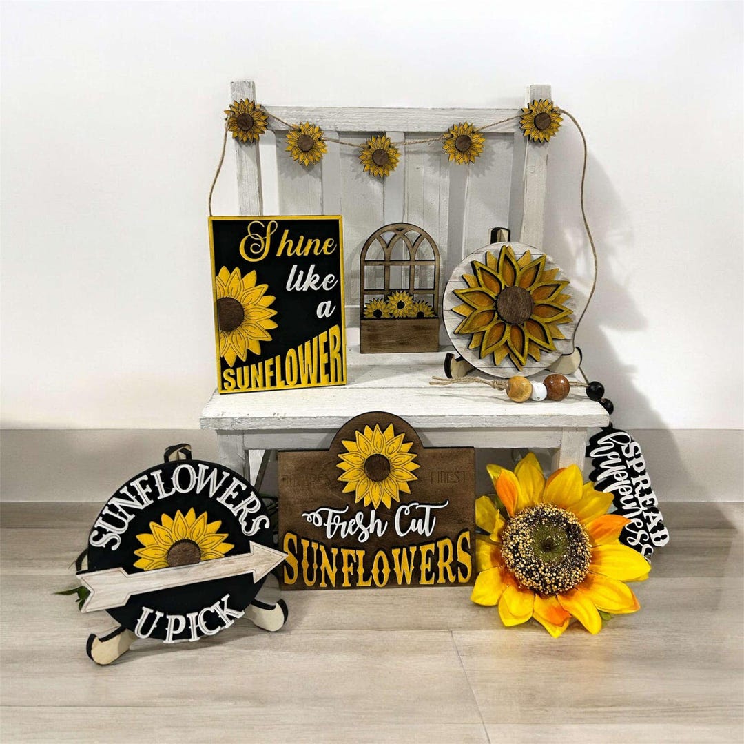 Sunflower Tiered Tray Decor Set: Fall Shelf Sitter Bundle - Etsy