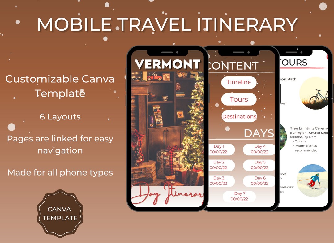 Holiday Mobile Travel Itinerary Template, Digital Trip Itinerary ...