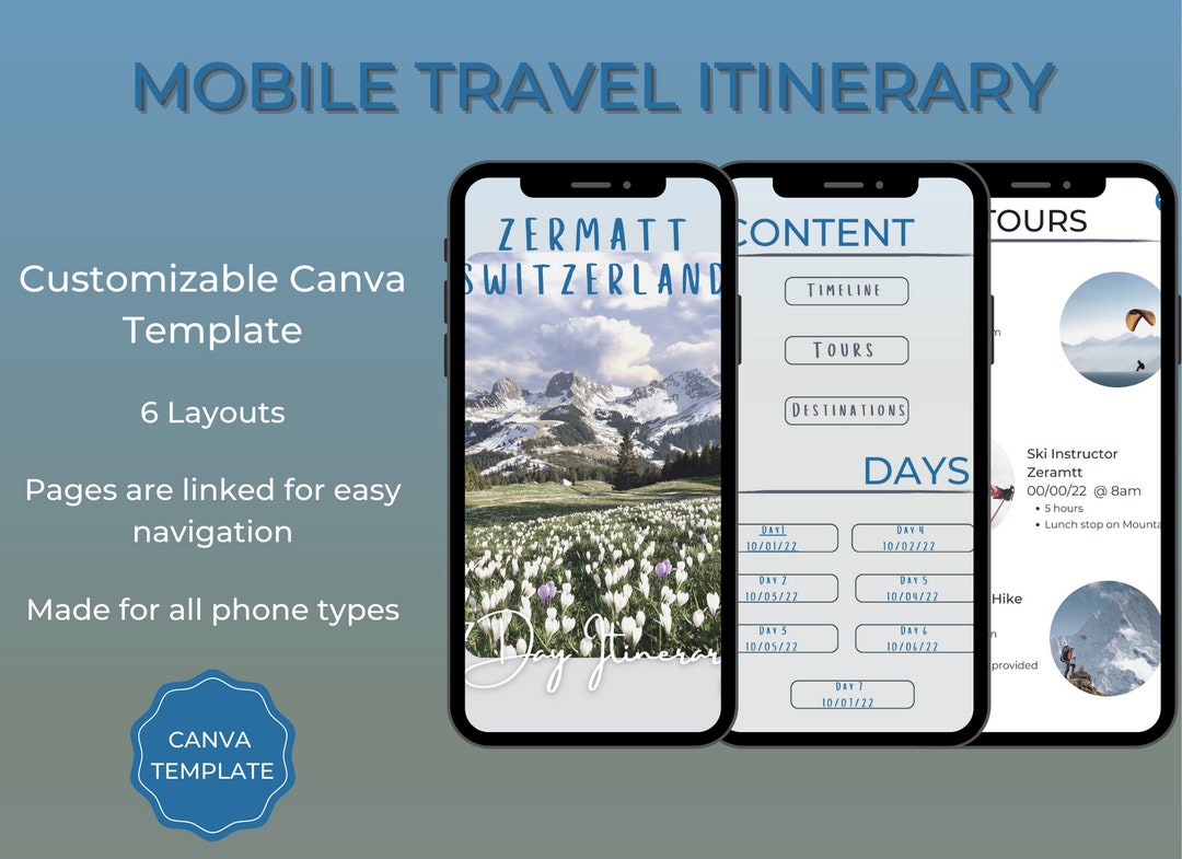 Mobile Travel Itinerary Template, Digital Trip Itinerary, Travel ...