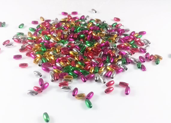 1,000 pcs Metallic Christmas Red Plastic Pearls 3mm x 6mm Oval Rice Craft Beads