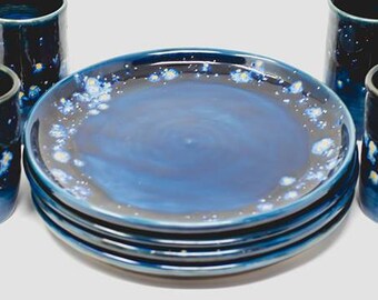 Pottery Dinner Plate, Ceramic Dinnerware Plates, Stoneware Plate, 8-in Plates, 10-in Plates, 13-in Platters - Handmade Blue Pottery Plates