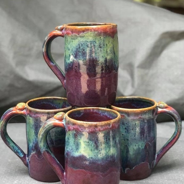 4-Mugs, Set of 4 Pottery Mugs, 4-Large Ceramic Mug, Coffee Stoneware Mugs, 9th Anniversary Gift, Pottery Mugs, Joppa Mountain Pottery Mugs