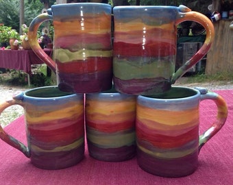 1-Mug, Rainbow Ceramic Mugs, Large Pottery Mug, Coffee Stoneware Cup, 9th Anniversary Gift, Handmade Dinnerware Sets, Joppa Mountain Pottery