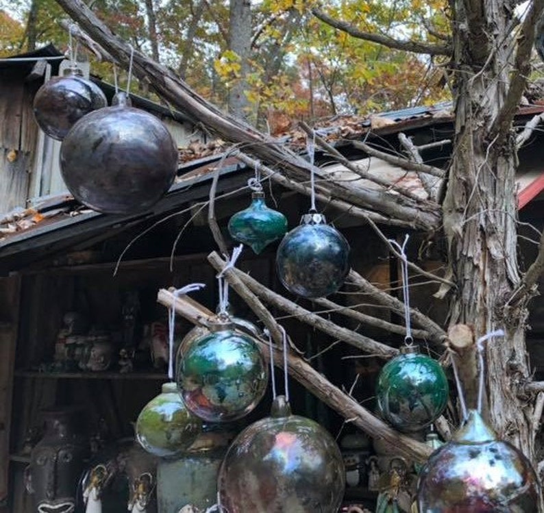 Raku Christmas Ornament Circle Pottery Ornaments Circle Bulb Etsy