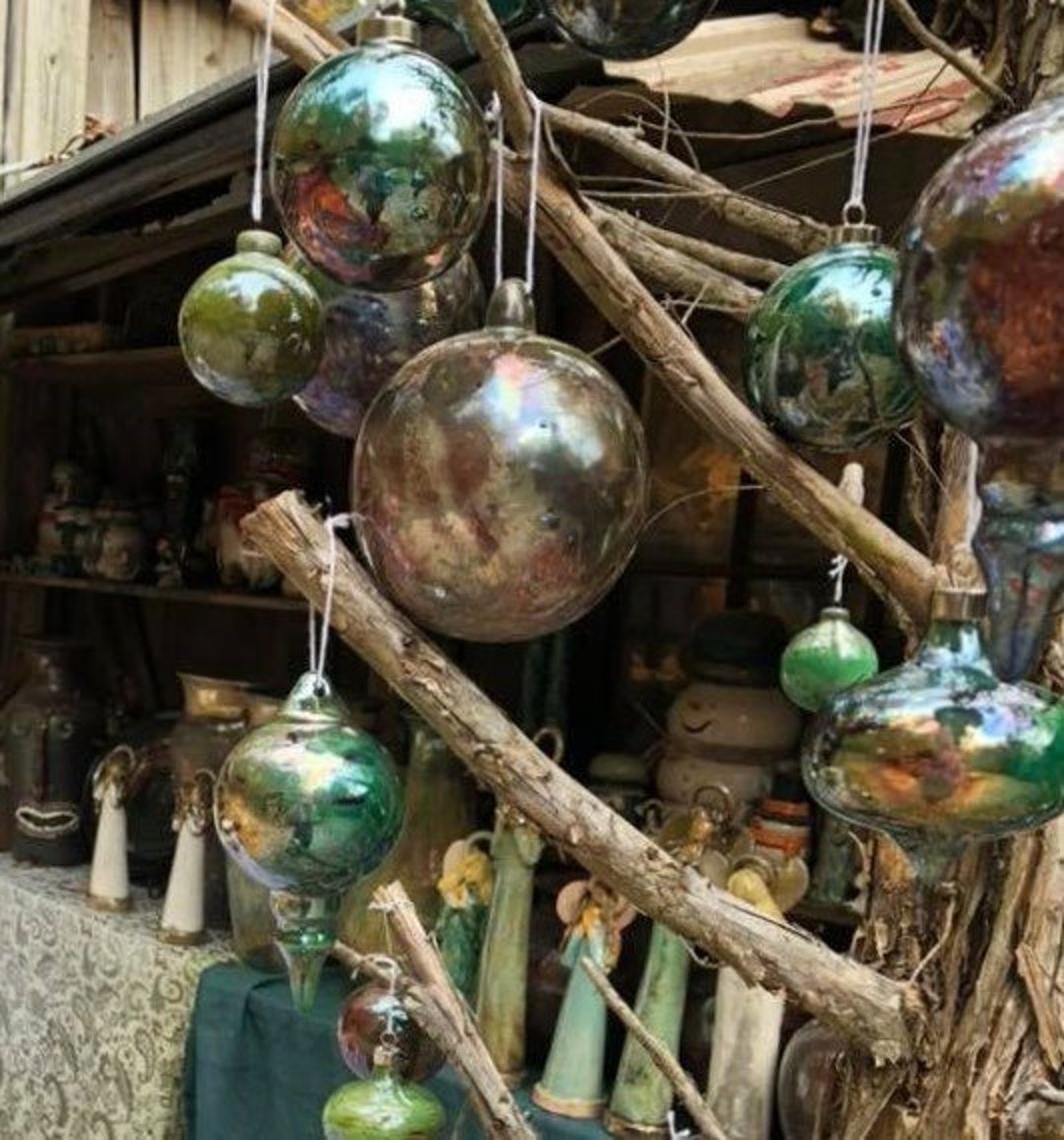 Raku Christmas Ornament, Circle Pottery Ornaments, Circle Bulb Ornament