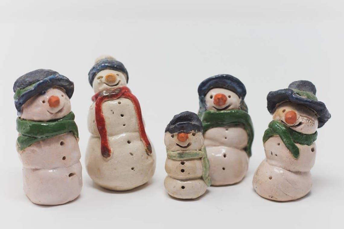 Pottery Snowman Snowman Pottery Five Small Ceramic Snowmen | Etsy