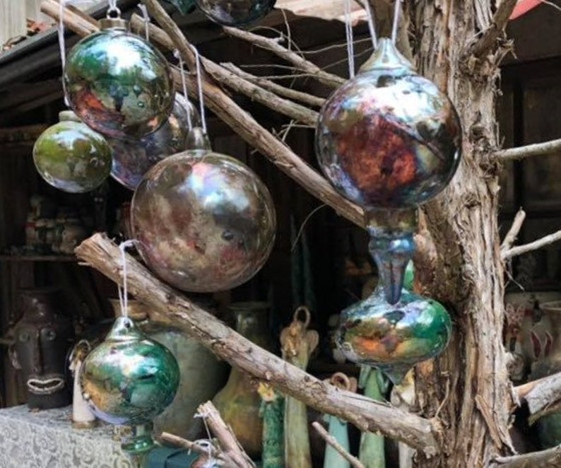 Raku Christmas Ornament Circle Pottery Ornaments Circle Bulb Etsy