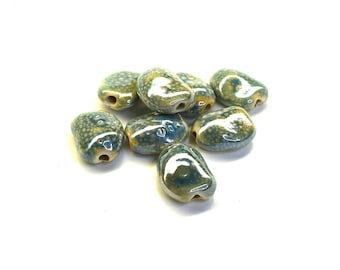 Porcelain Pebble (20mm) - for leather round (hole 2mm) - green, Turquoise - PPORPA2215BLE086