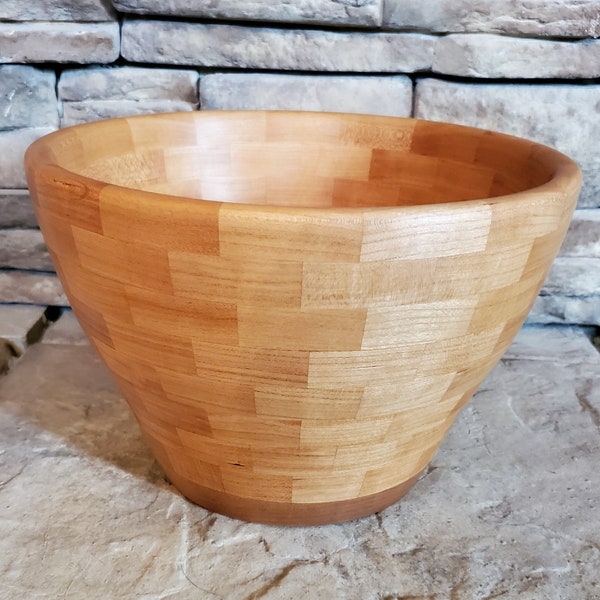 Handmade Cherry Segmented Wood Bowl: Large Salad Serving Bowl