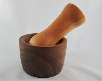 Handcrafted wooden Mortar and Pestle - Black Walnut mortar with a Cherry wooden pestle, Unique kitchen décor cookware handmade #21-01