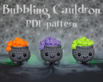 Crochet Cauldron Pattern, Halloween Crochet, Bubbling Cauldron, Halloween, Crochet, Halloween Amigurumi, Halloween Pattern, Crochet