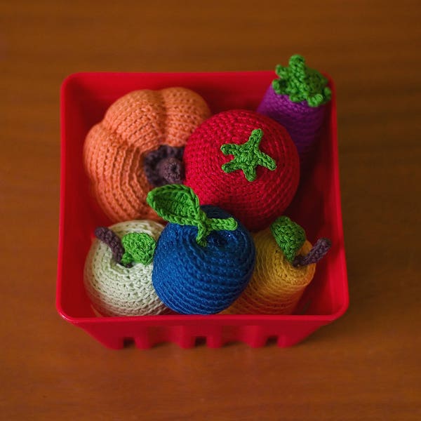 Set of crochet rainbow fruit and veggie rattles