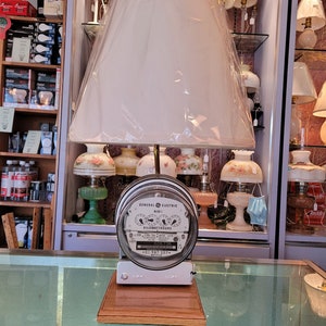 Custom Vintage GE Electric Meter Lamp on Oak Base