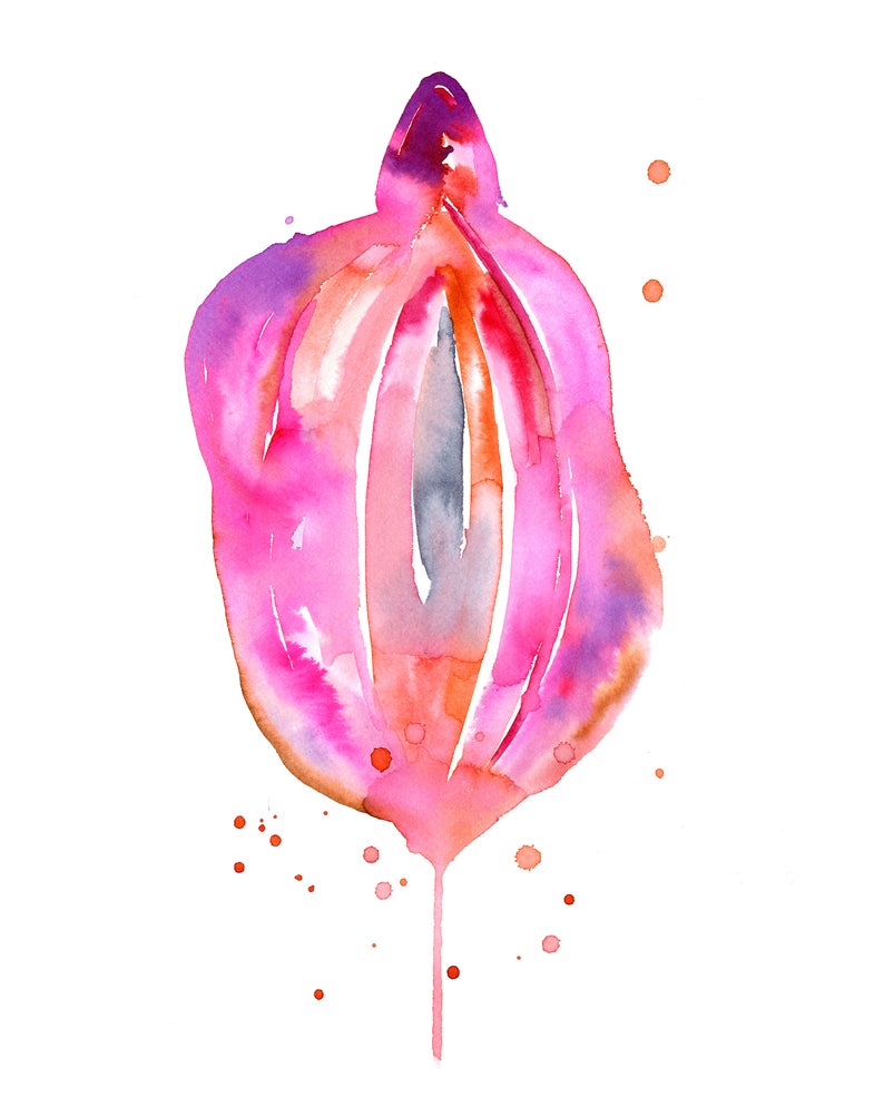 Watercolor Vulva Pink Body Positive Abstract Flower Yoni Art image 0.