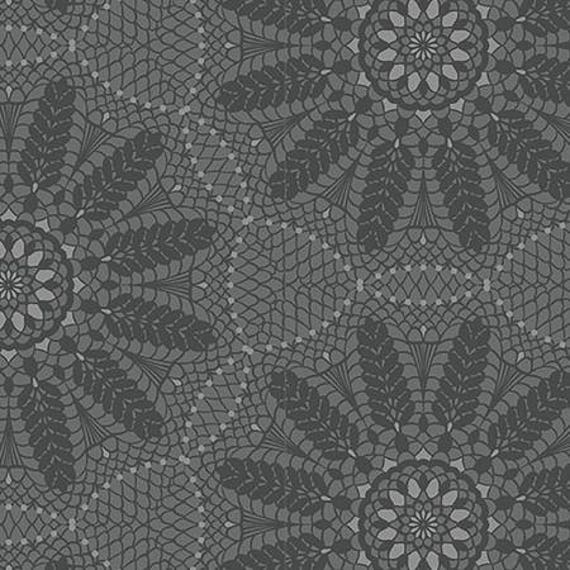Grey Crochet Lace 100% Cotton Fabric - Meadow Dance